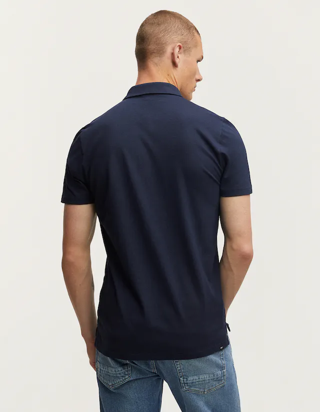 Denham Lupo Stretch Piqué Polo Donkerblauw - Heren