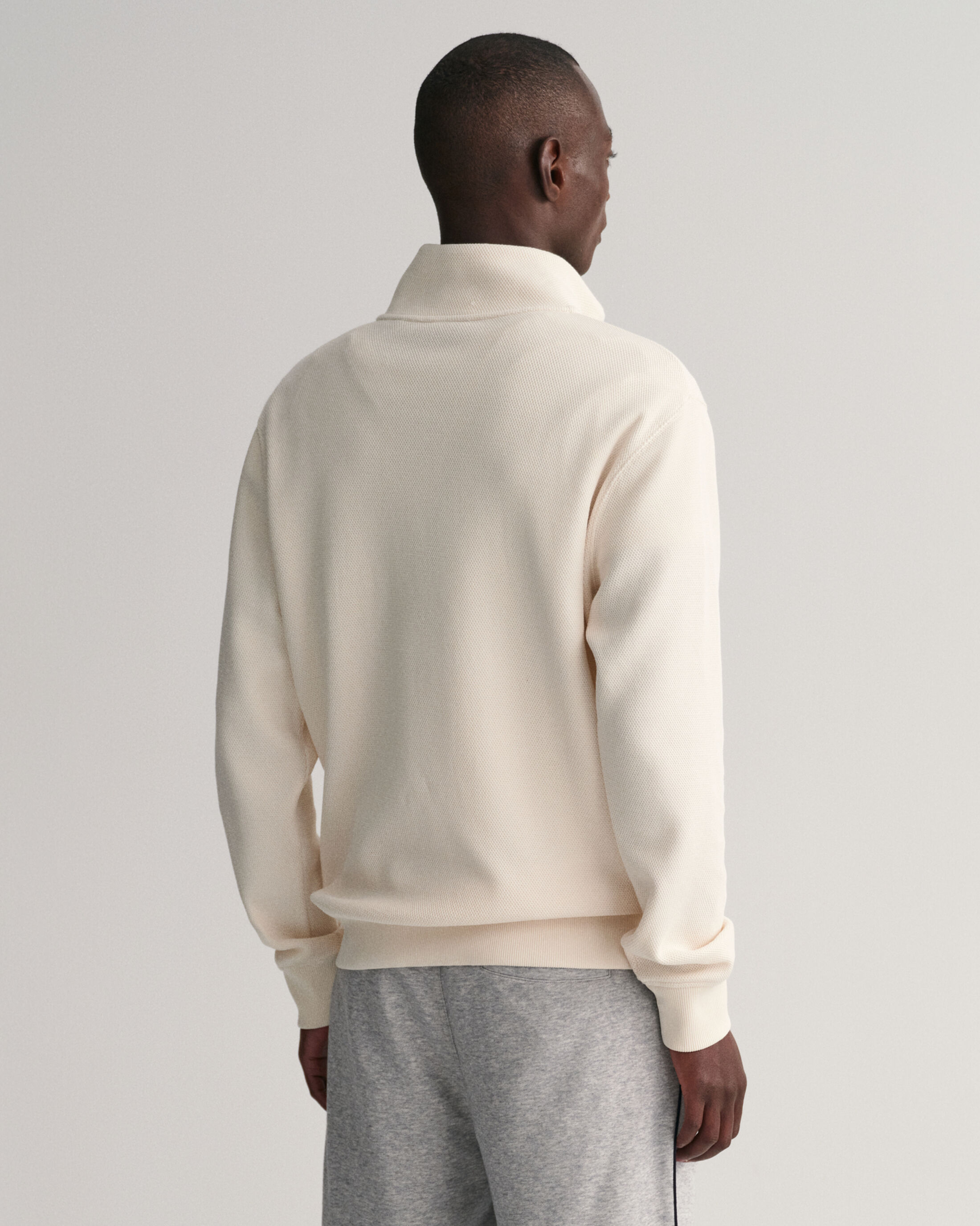 Gant Waffle Texture Sweater met Rits Beige - Heren